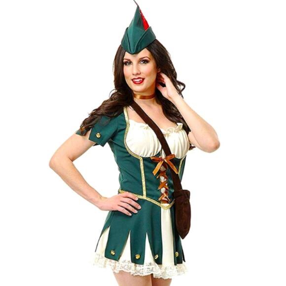 Charades Costumes Robin Hoodie Sexy Dress Green Velvet Size XS NEW Robin Hood - Picture 1 of 13